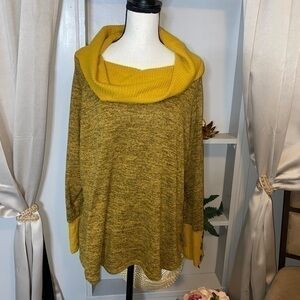 New York Laundry GUC XL Cowl Neck Button Detail Darker Mustard Yellow Sweater